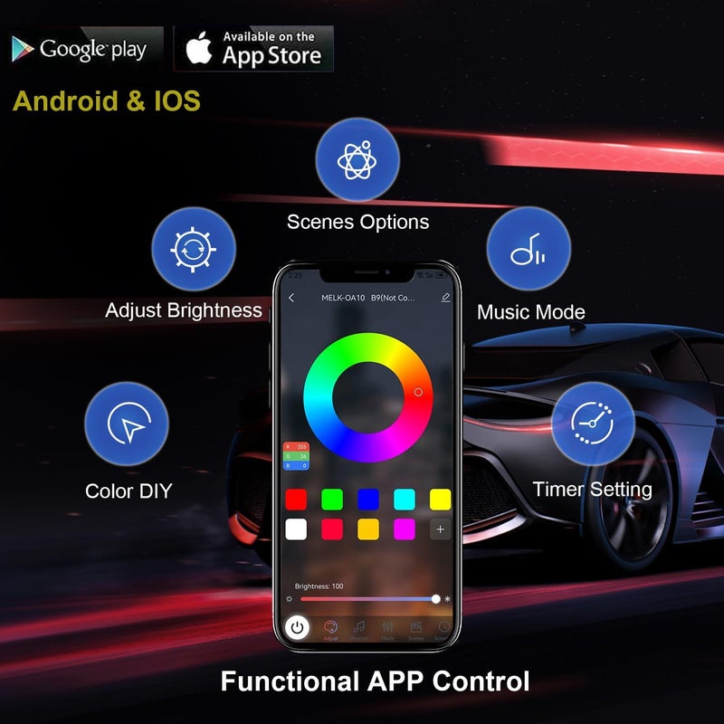 Glowlendra Underglow Car Lights, 4 pcs RGB-IC Smart LED Lights with APP and Remote Control, 16 Million Colors DIY Sound Active Function Music Mode, Underglow Kit for Car, SUVs, Trucks (Multicolor) - Image 2